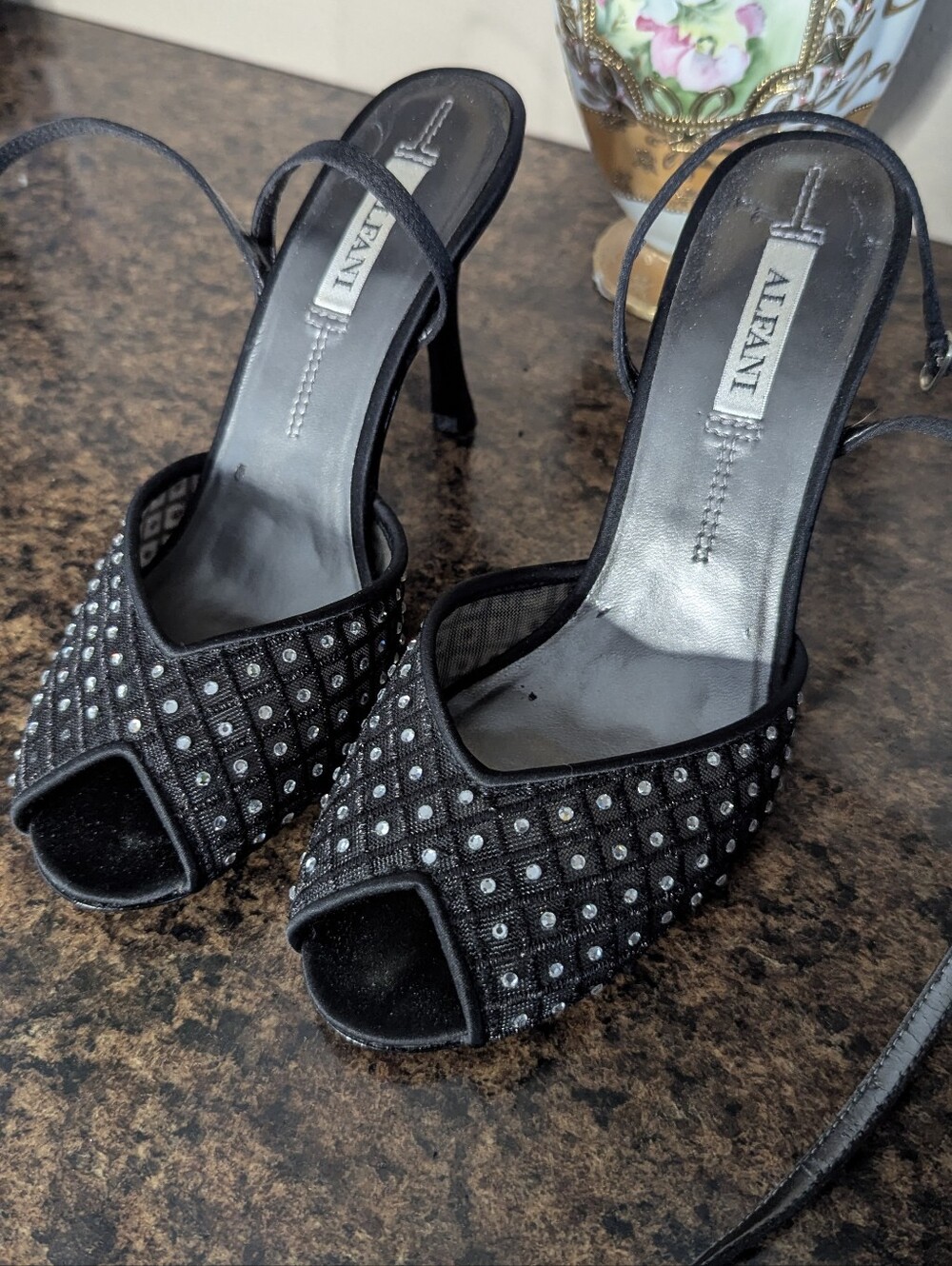 Alfani Rhinestone Peep Toe Kitten Heels 7